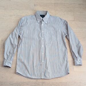 Faconnable Blue and Brown Striped Button Down Shirt L